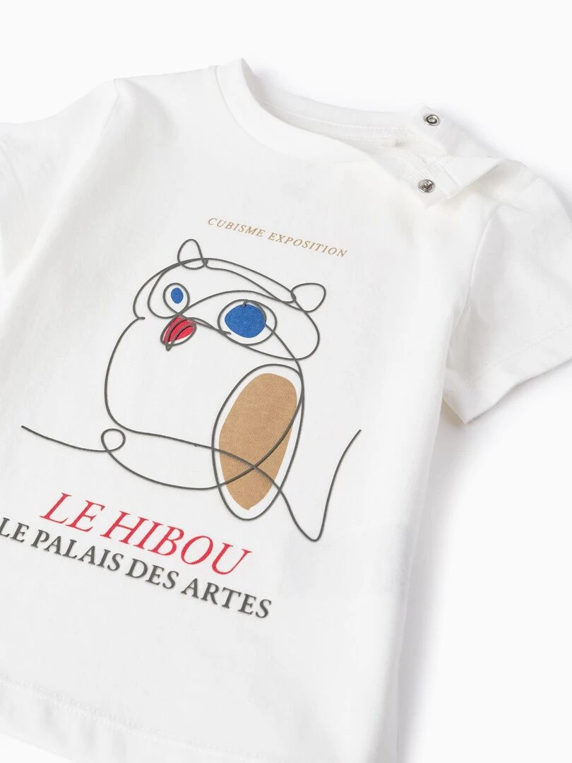 T shirt En Coton Pour Bébé Garçon 'Chouette' manches courtes   Blanc