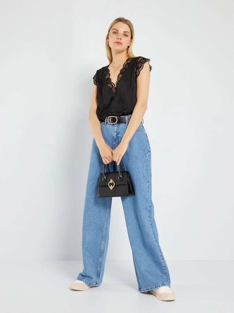 Blouse satinée avec dentelle   noir