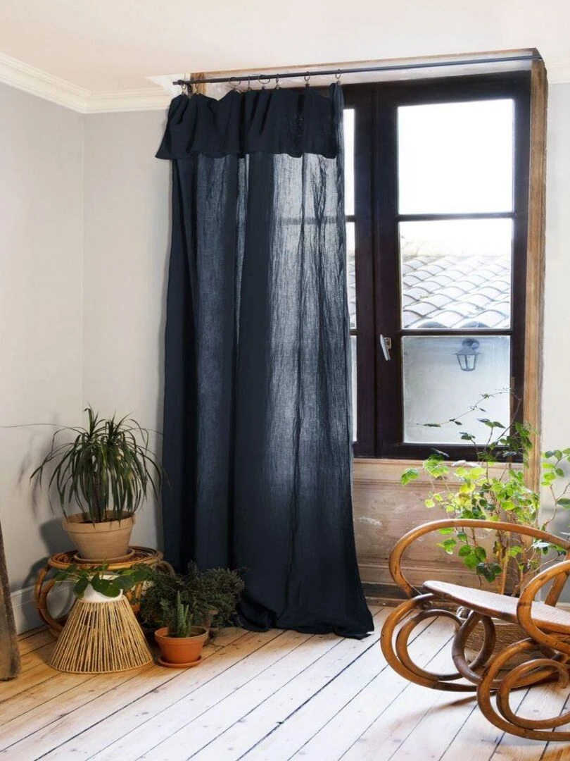 Rideau Ajustable 140x300 cm Gaze de Coton Bleu nuit