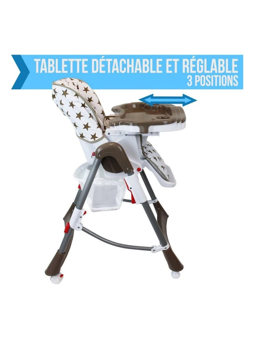 Chaise haute bébé  pliable  réglable hauteur  dossier et tablette   Ptite Perle   Monsieur Bébé   Marron