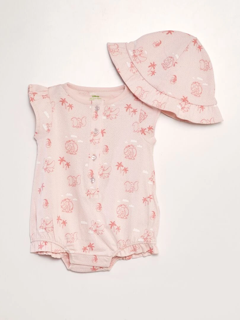 Ensemble bob + barboteuse 'Dumbo' 2 pièces Rose