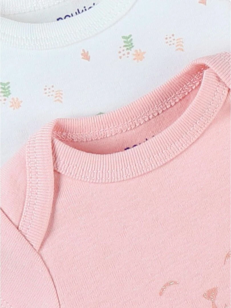 Set de 2 bodies fleuris et guépard en coton  écru/rose moyen   Noukie's   Rose