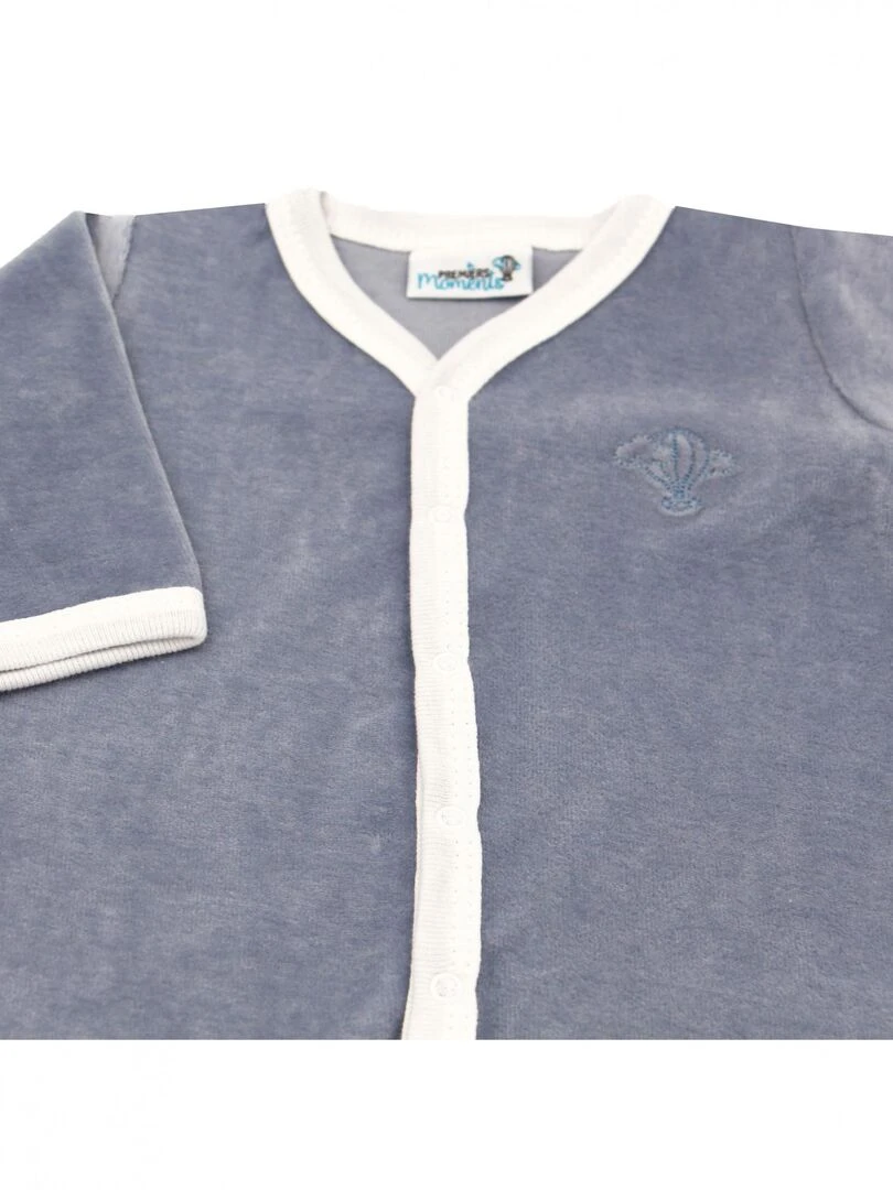Pyjama velours   100% coton biologique   1 à 6 mois   Bleu marine