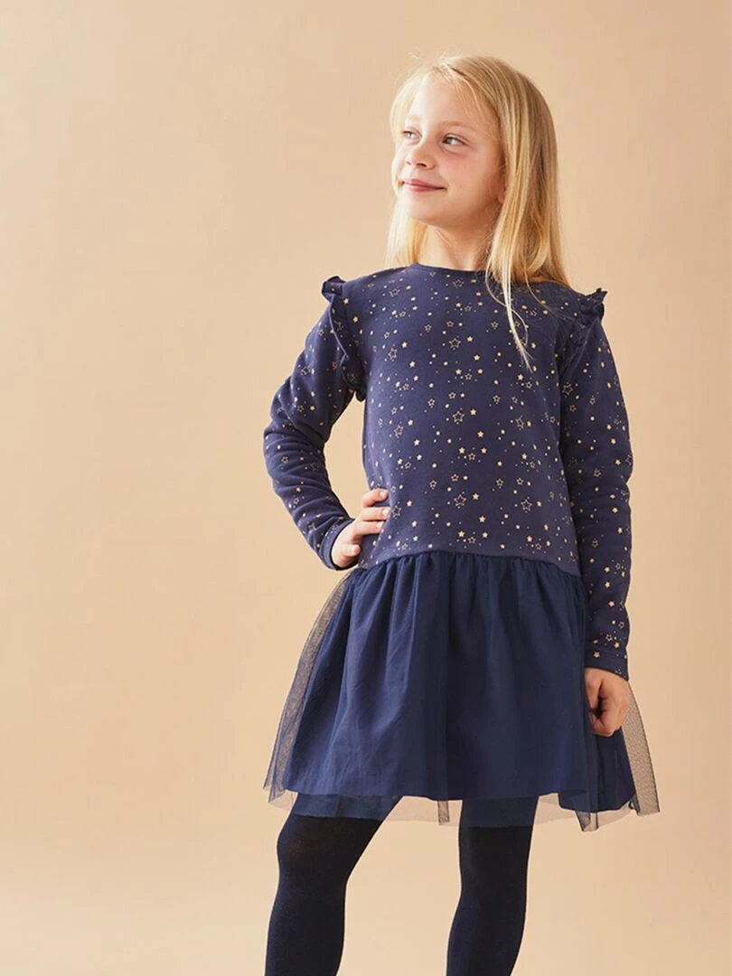 Robe bi matière imprimés étoiles    Noukie's   Bleu