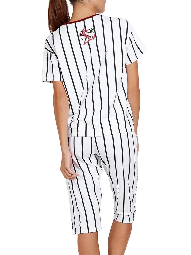 Pyjama pantacourt t shirt Mickey Beisbol Disney blanc Blanc
