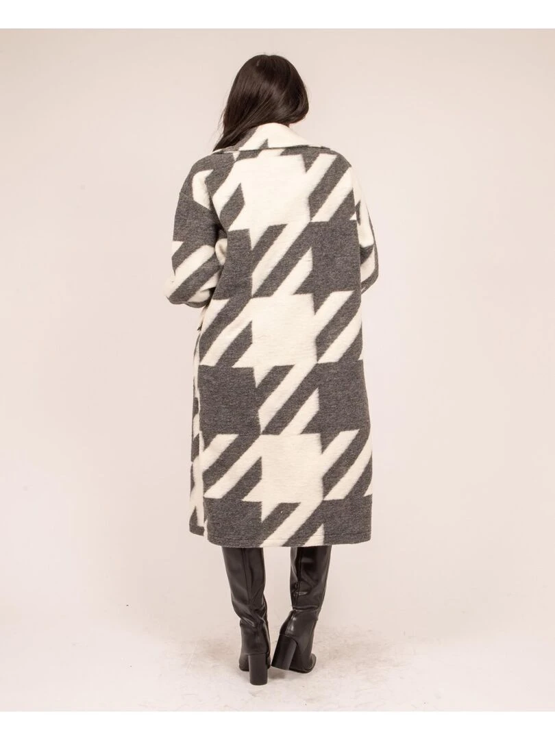 Manteau long pied de poule URIO Marron caramel