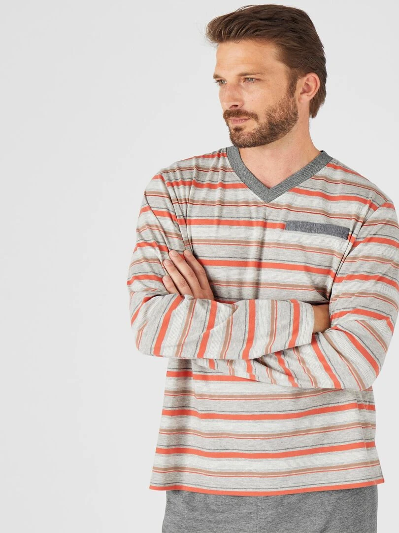 Pyjama maille jersey rayée fil teint Damart Gris chiné