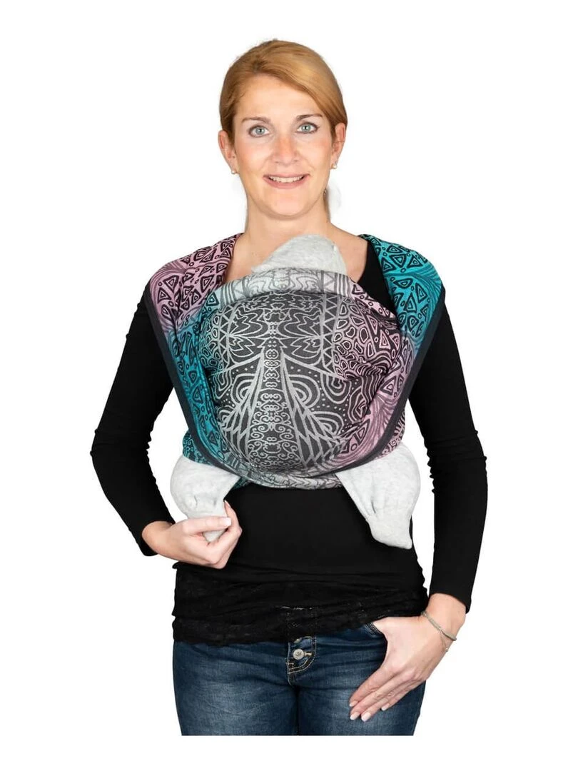 Hoppediz Écharpe de portage tissée bio Bleu Rose Noir
