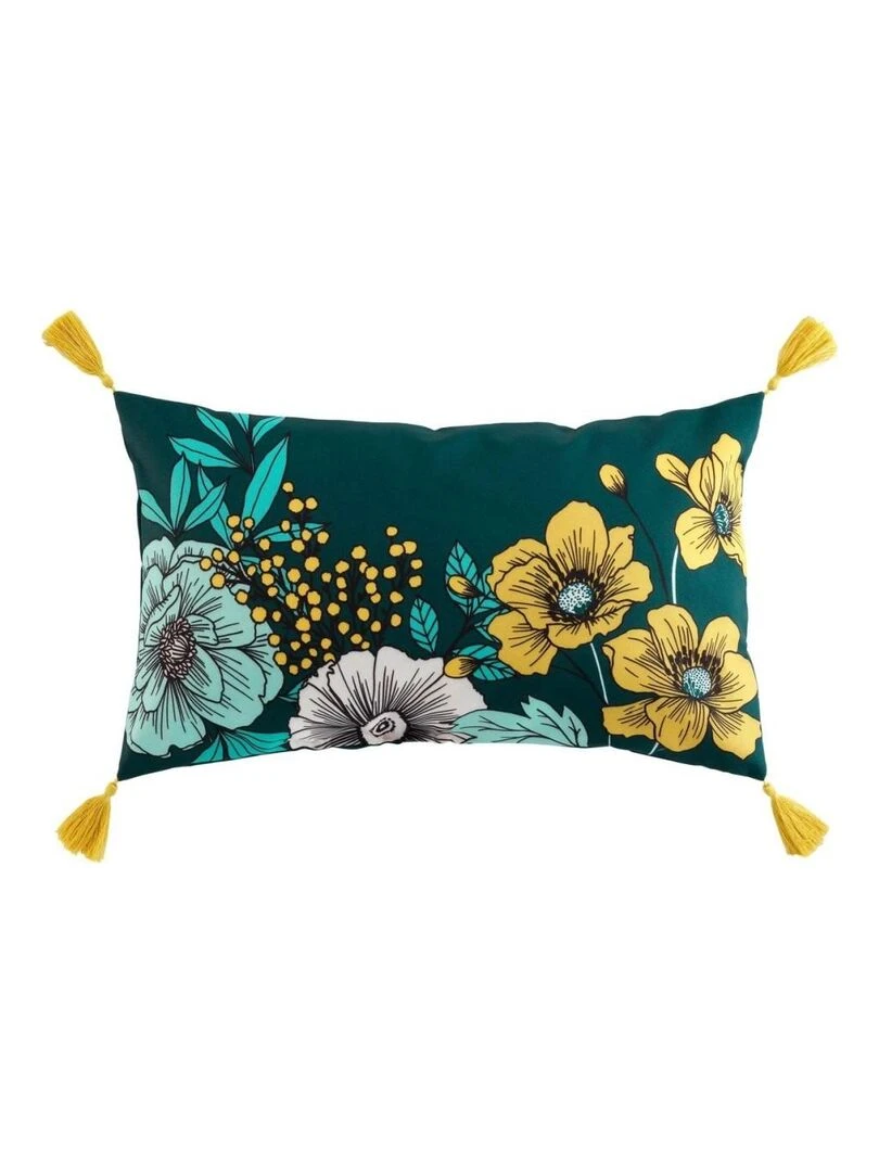 Coussin pompons 30x50 Bohoflora Bleu