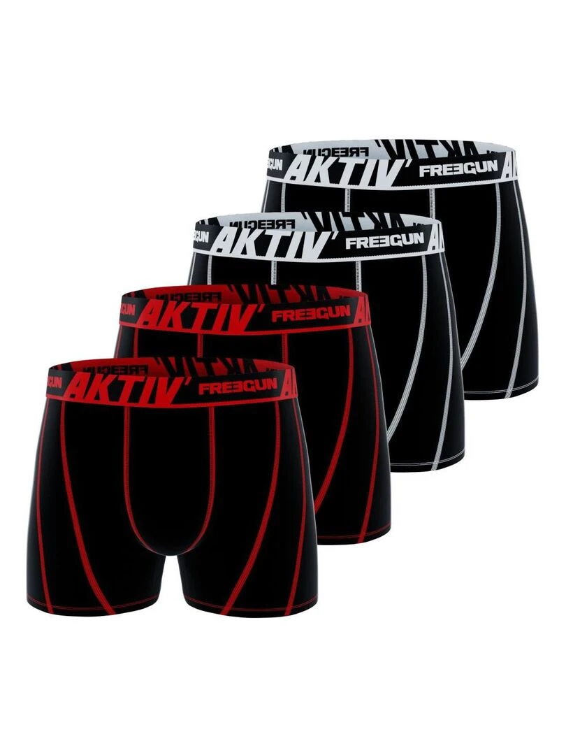 Lot de 4 boxers en coton homme Aktiv Freegun Noir