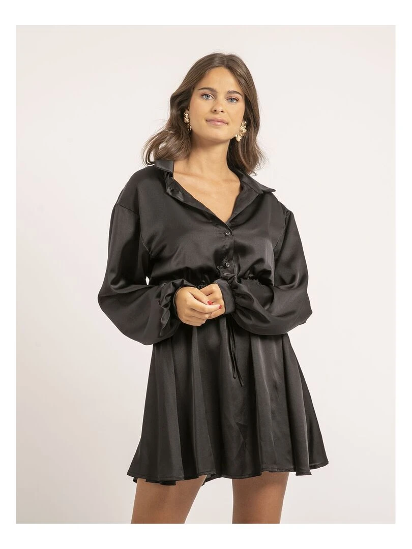 Robe chemise courte satin IVERSE Noir