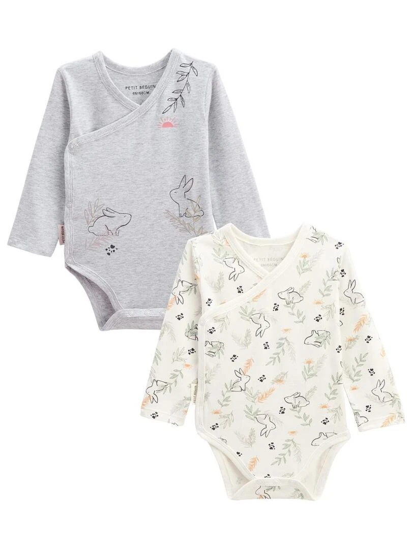 Lot de 2 bodies bébé manches longues ouverture croisée Frimousse Ecru