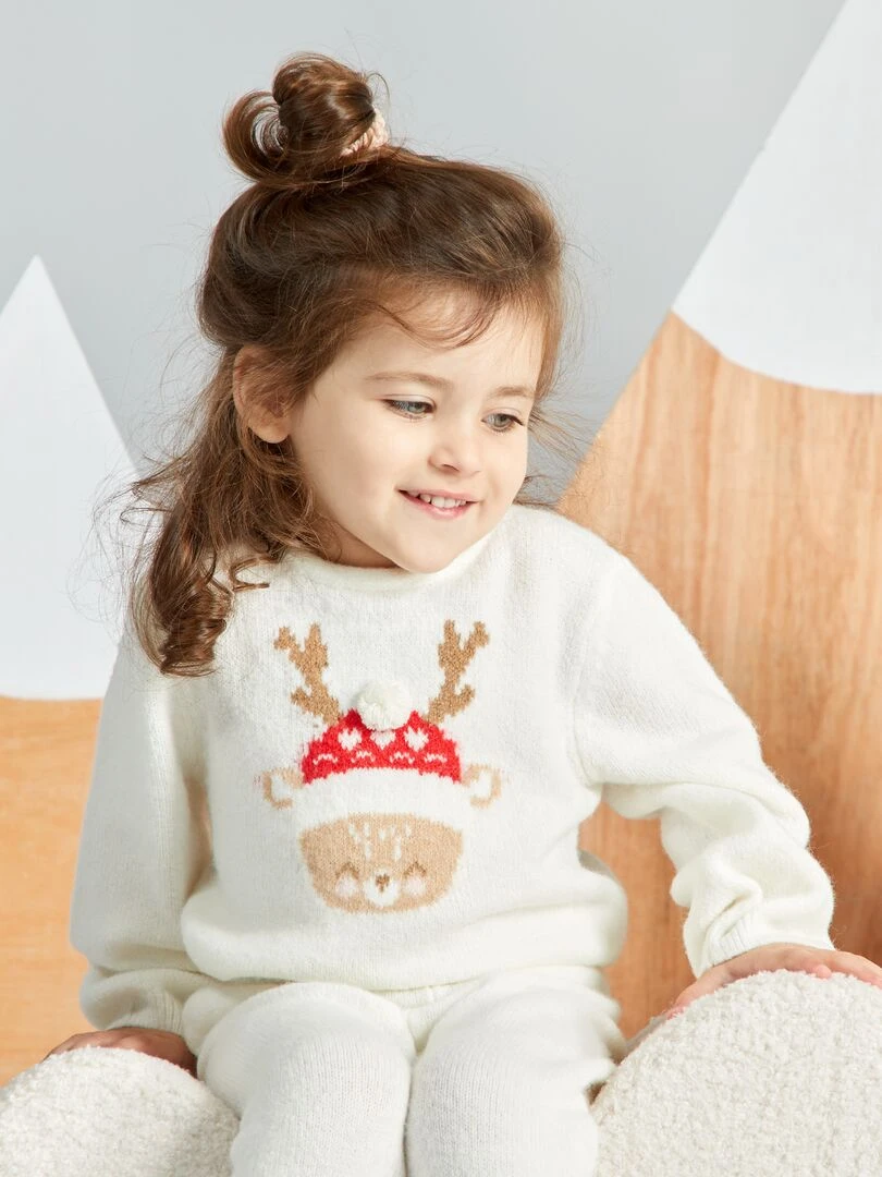 Pull de Noël avec biche Blanc