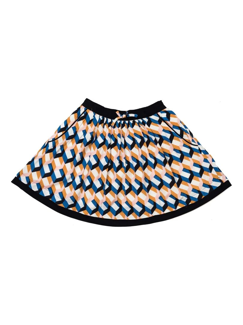 Jupe intersaison  imprimé géométrique      LILOU   'LA FAUTE A VOLTAIRE'   Bleu Jaune Bleu