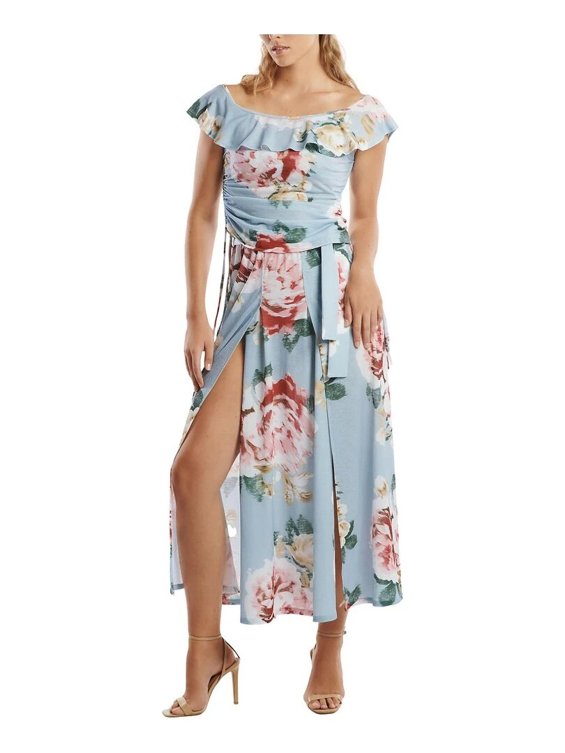 Top froncé épaules tombantes Hawaii   Gris