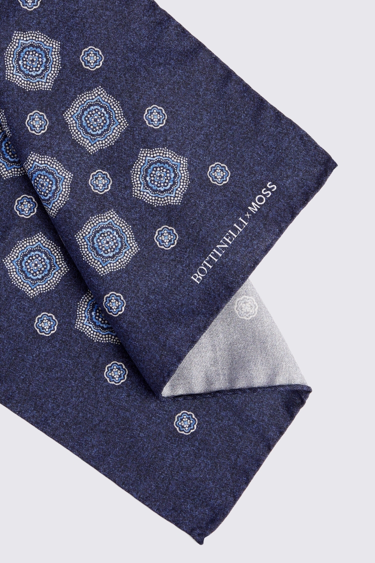 Bottinelli Navy Silk Jumbo Medallion Pocket Square Buy Online at Moss