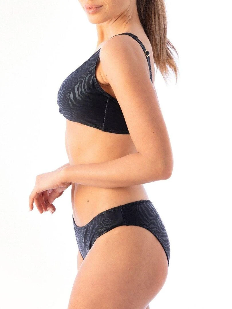 Bas de maillot de bain échancré Valeria à motif zébré   Noir