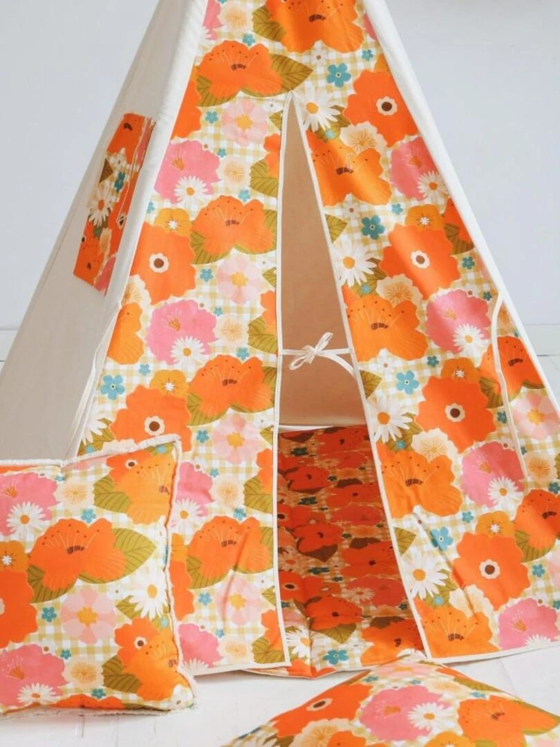 Tente Tipi avec tapis Picnic aux fleurs   Beige  Orange  Vert   M   N/A