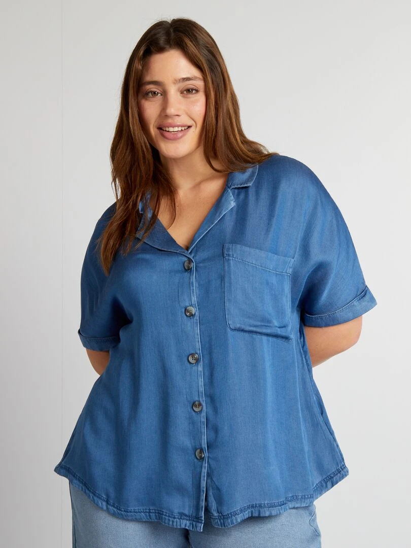 Chemisier léger à col pyjama   Bleu