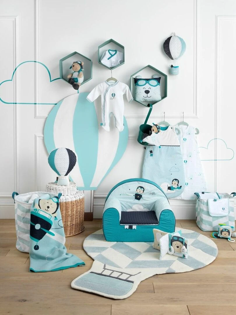 Doudou Ourson en velours Bleu   SAUTHON   Bleu