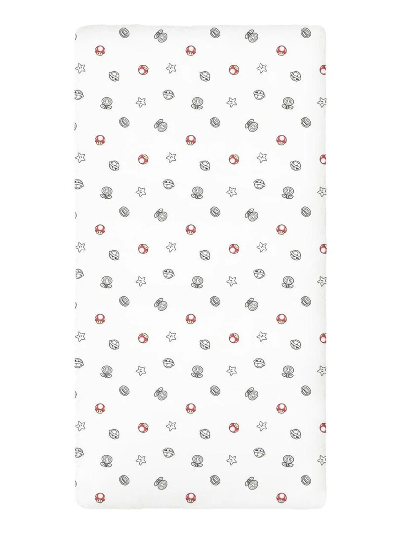 Drap Housse Mario Bros 90x190 cm 100% Coton Blanc Blanc