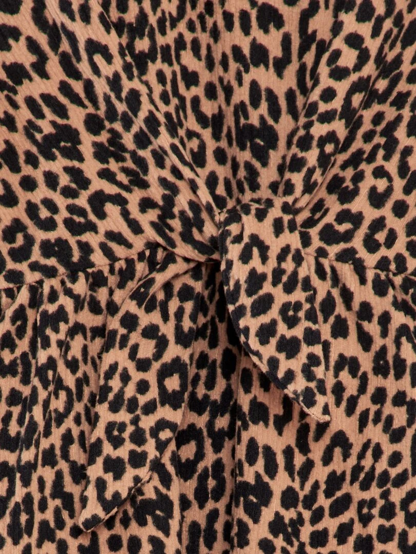 Robe à motif avec liens à nouer à la taille   Marron