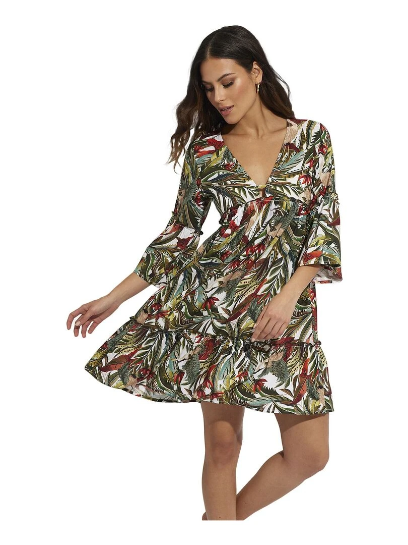 Robe de plage manches trois quarts Galapagos Blanc
