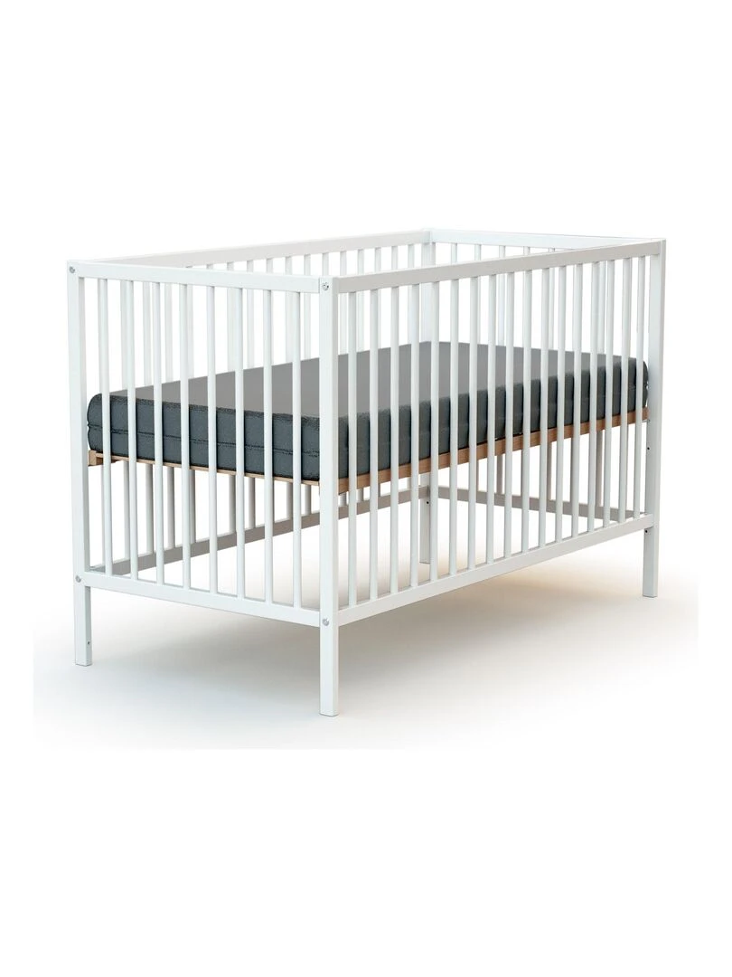 WEBABY Lit bébé en bois avec matelas Blanc 60 x 120 cm Blanc