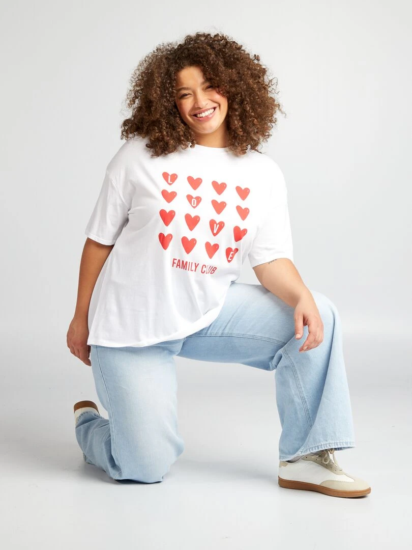T shirt 'famille' manches courtes Blanc 'cœur'