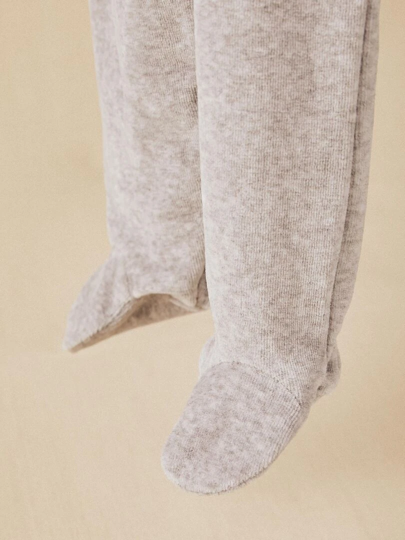 Grenouillère en velours combinée pour nouveau né   ESSENTIALS LINE   Gris