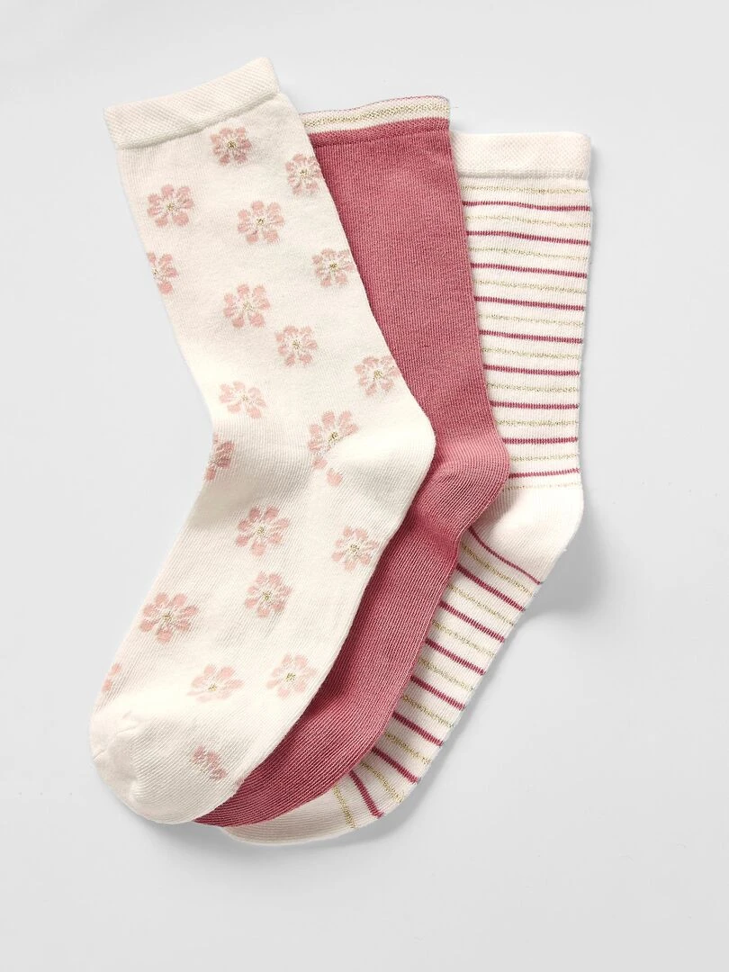 Lot de 3 chaussettes fantaisie Damart Rose
