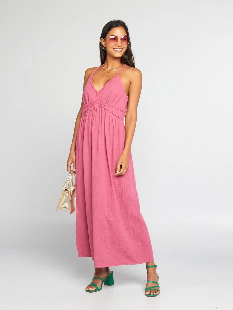 Robe longue en gaze de coton   rose