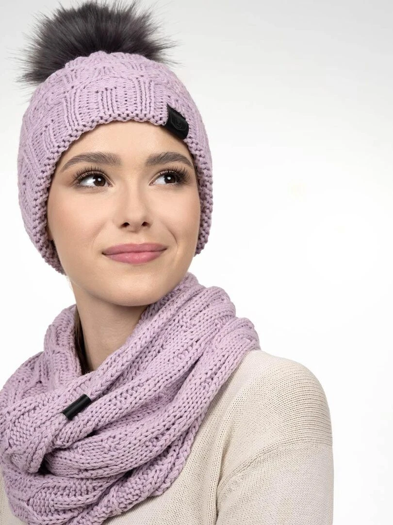 Ensemble Snood Bonnet Maribel Made in UE Mauve lilas