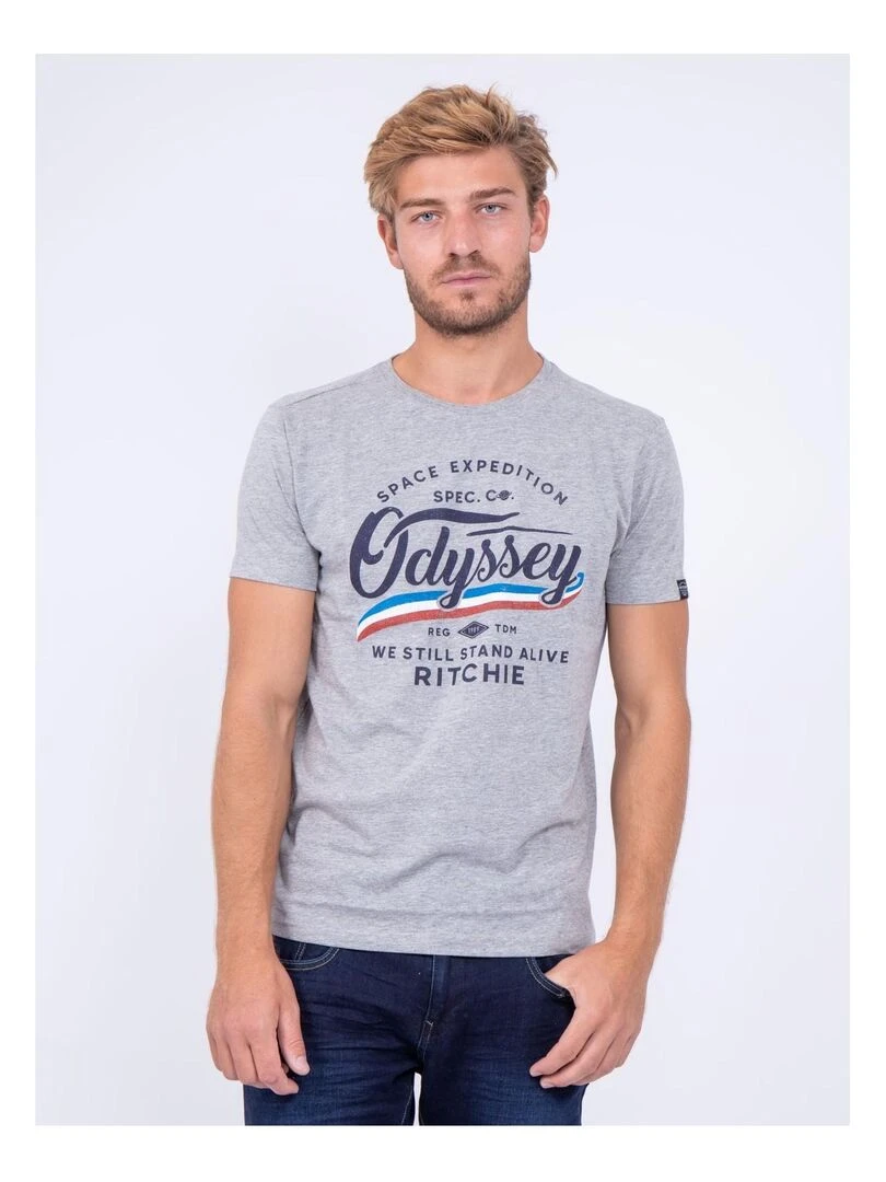 T shirt col rond pur coton JOUFAX Gris