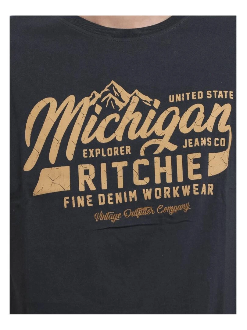 T shirt col rond pur coton JOULTIX   Bleu marine