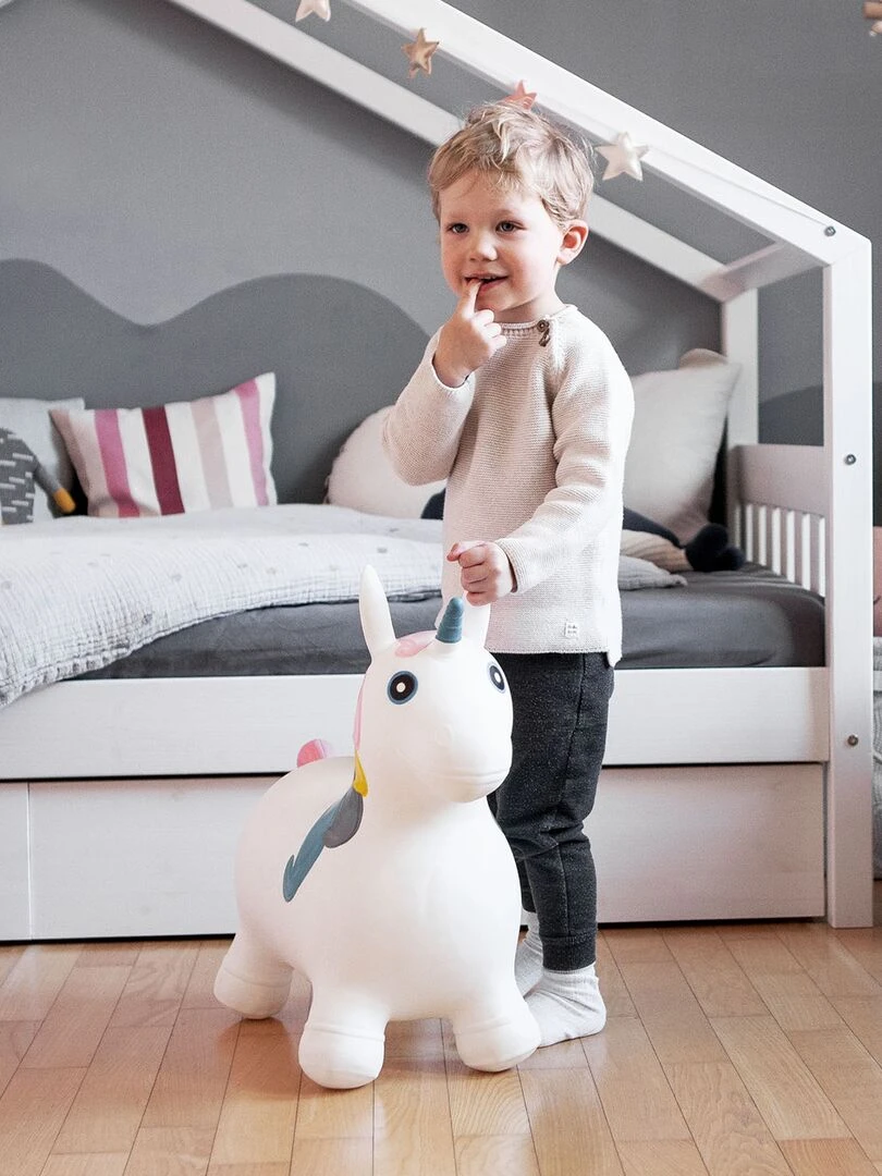 Animal sauteur gonflable en plastique licorne   Blanc