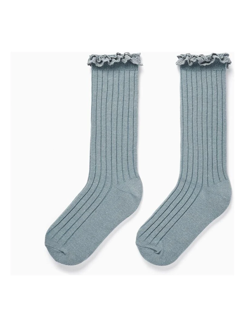 Chaussettes Hautes Côtelées à Dentelle pour Fille ROYALS OFF DUTY Gris