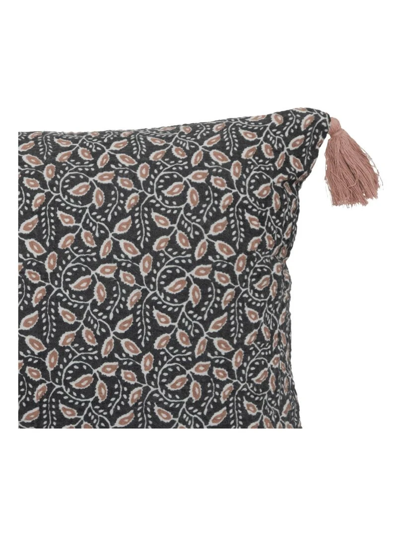 Coussin en coton à pompons Gris foncé