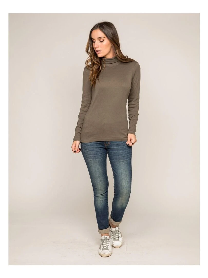 Sous pull col roulé pur coton organique FUSEE Kaki