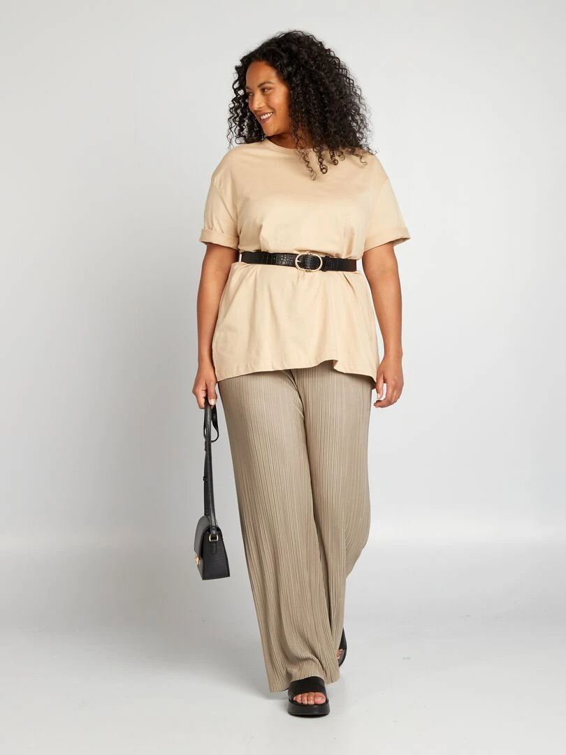 Pantalon large en maille plissée Taupe