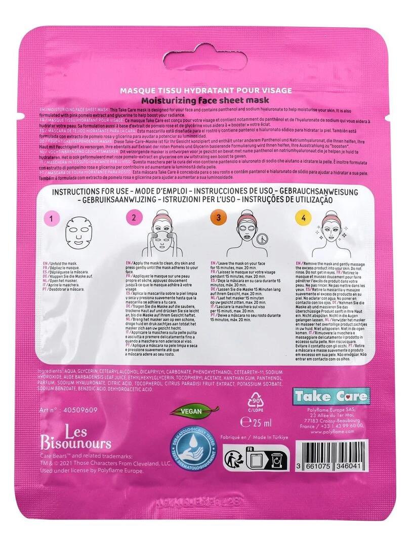 Bisounours Masque Tissu Hydratant pour Visage 25 ml N/A