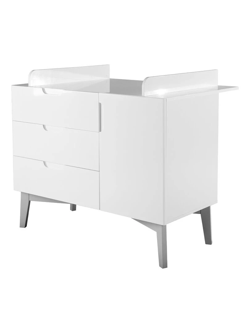 ROBA Commode à Langer "Retro 2" avec Plan à Langer Amovible Blanc à Haute Brillance Pied Rétro Blanc