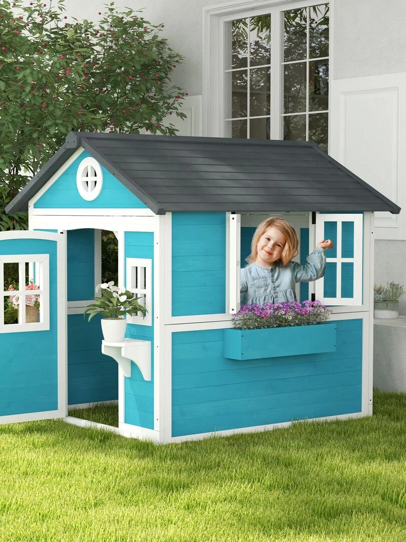 Maison de jeux enfant   jeu plein air maisonnette enfant   bois blanc bleu   Bleu