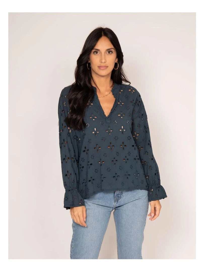 Blouse broderies anglaises FARNELL Bleu marine