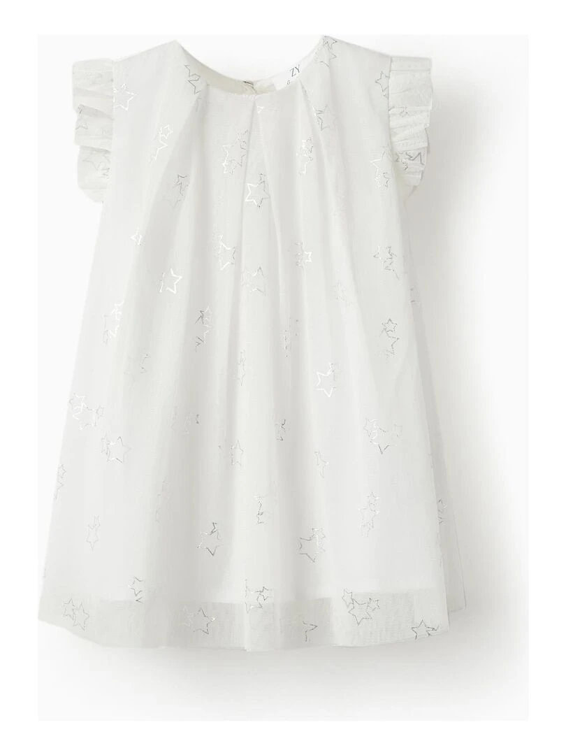 Robe en tulle et coton pour bébé fille 'Special Days Stars' manches courtes CÉRÉMONIE Blanc