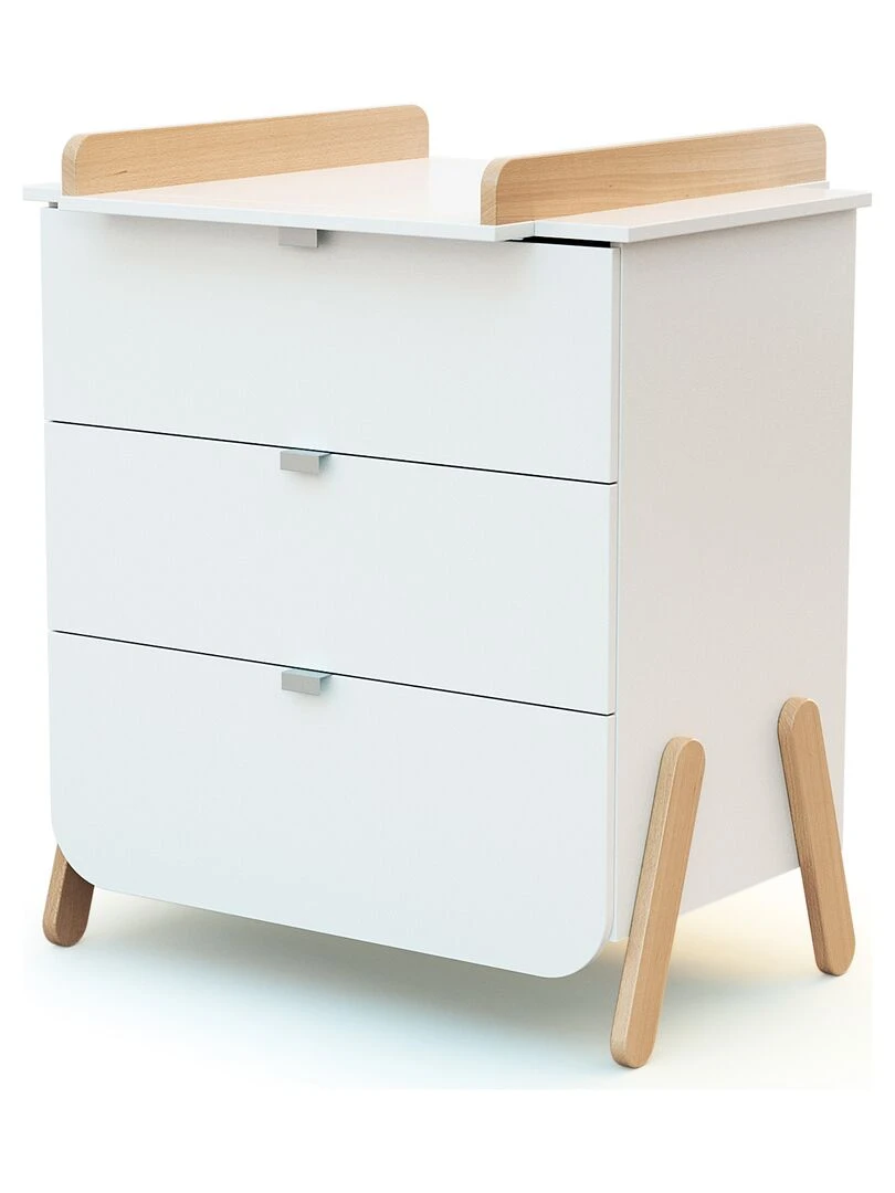 AT4   Commode à Langer PIRATE Blanc et Hêtre   Marron foncé
