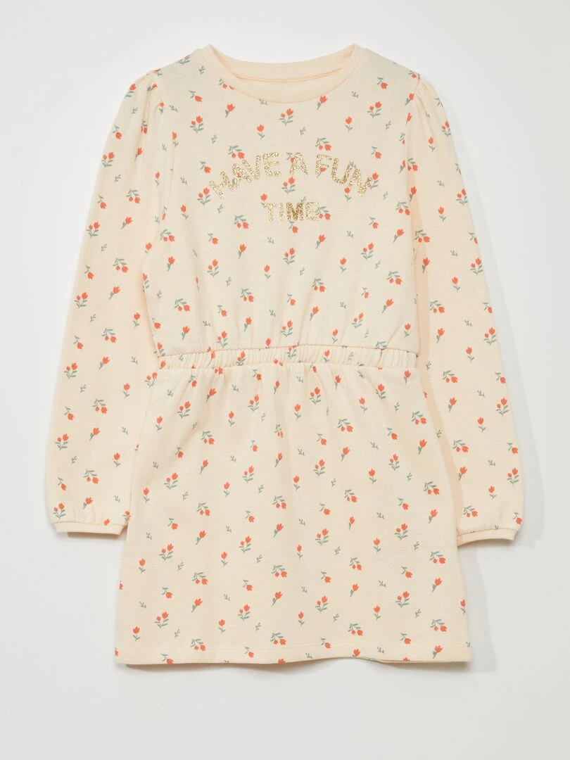 Robe sweat cintrée imprimée Beige fleurs