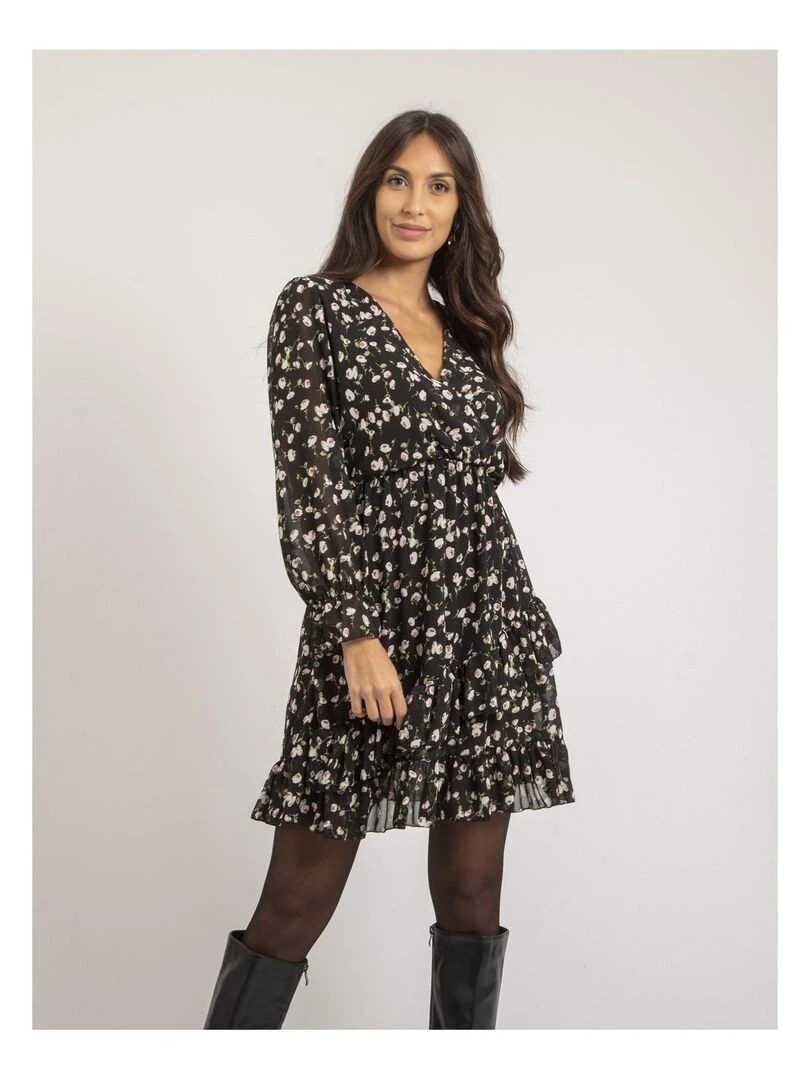 Robe courte motifs ICHANA FLEURI Noir