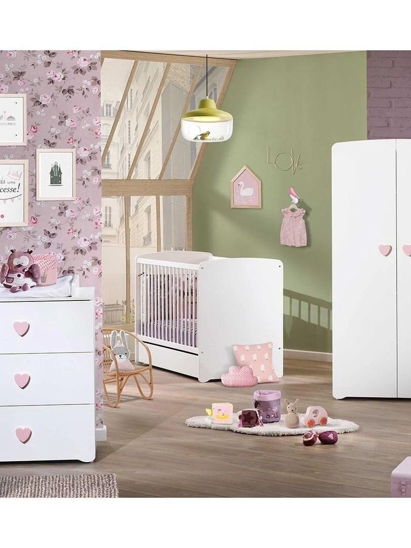 Commode à langer 3 tiroirs   BABYPRICE   Blanc Rose