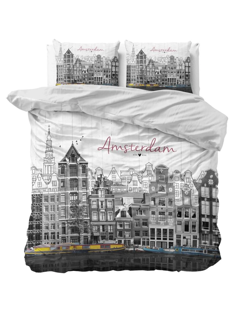 Parure de Lit Double Coton Amsterdam Canal Blanc